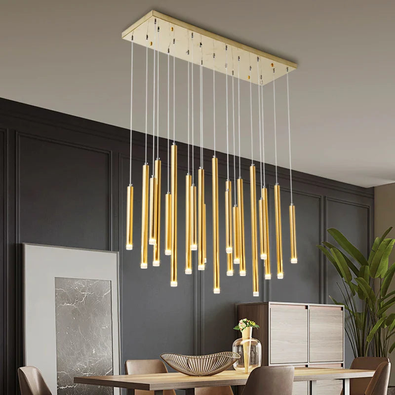 Afralia™ Golden Tube LED Chandelier for Modern Duplex Villa Living Room Staircase