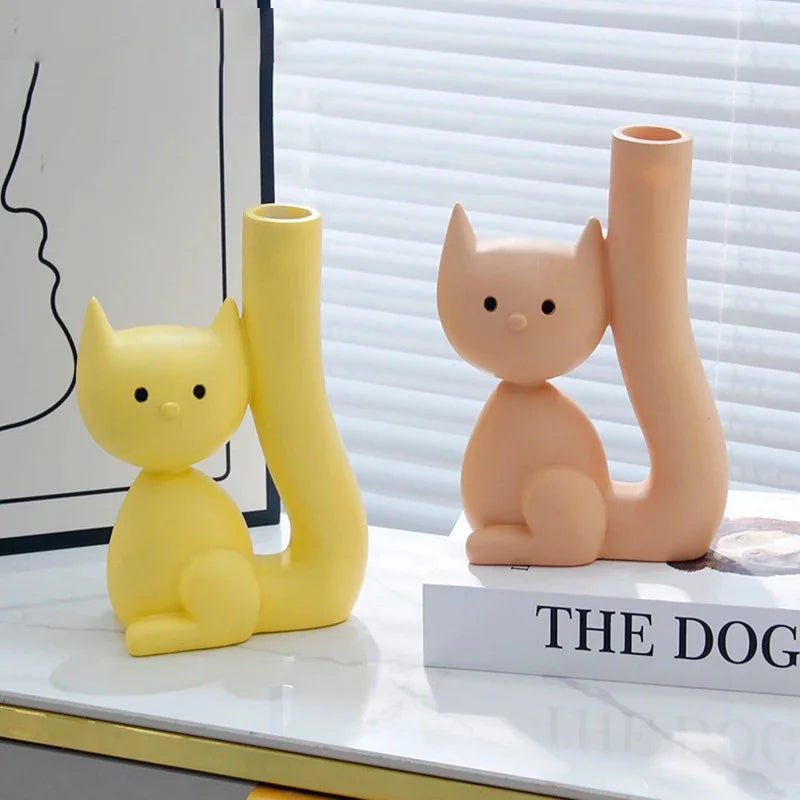 Afralia™ Ceramic Cat Vase Abstract Art for Home Decor and Indoor Living