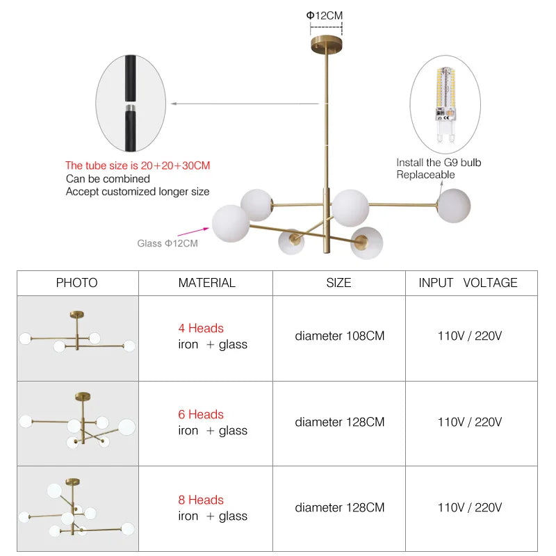 Afralia™ Glass Brass Chandelier: Nordic Modern Pendant Lights for Home, Living Room, Bedroom, Restaurant, Cafe