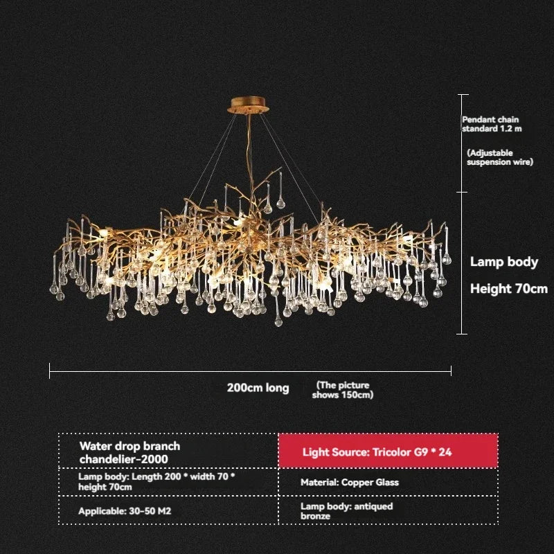Afralia™ French Crystal Chandelier for Dining Room: Elegant Copper Branch Ceiling Light