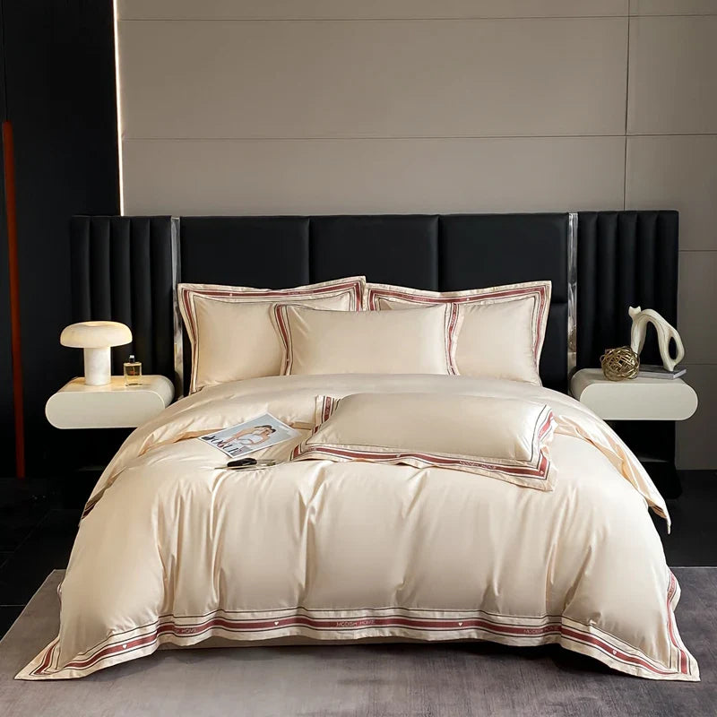 Afralia™ Solid Embroidery Bedding Set - King Queen Ru Size Bed Linens Comforter Cover Set