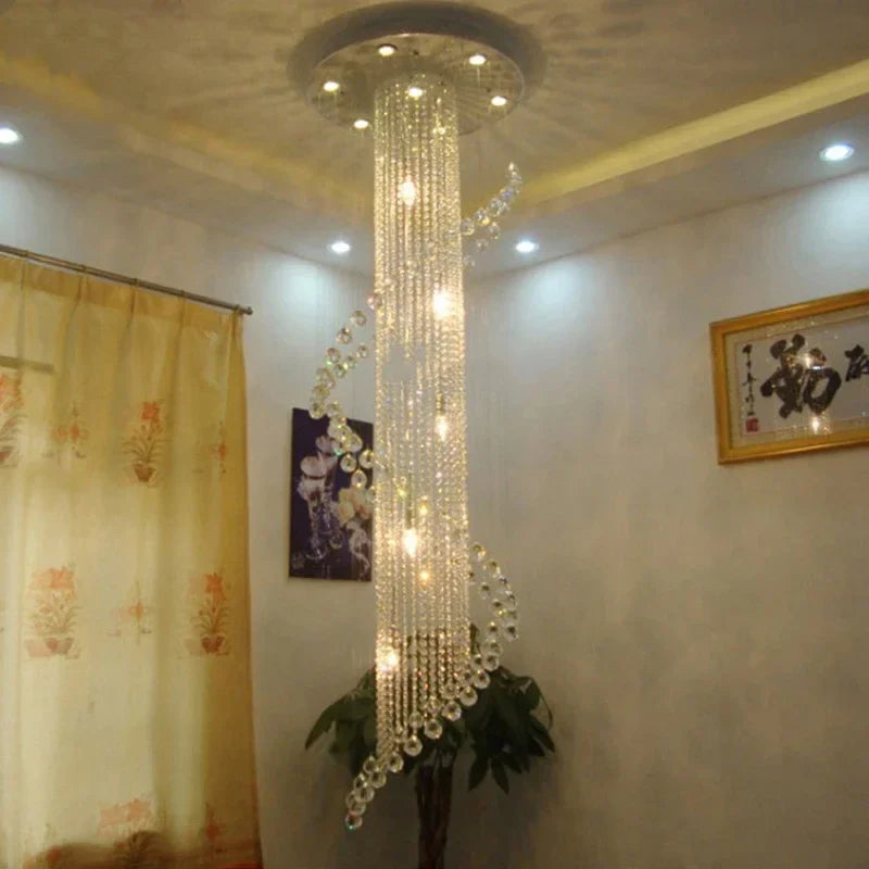 Afralia™ Round Crystal Chandelier LED Light Fixture for Luxury Decor in Living Room