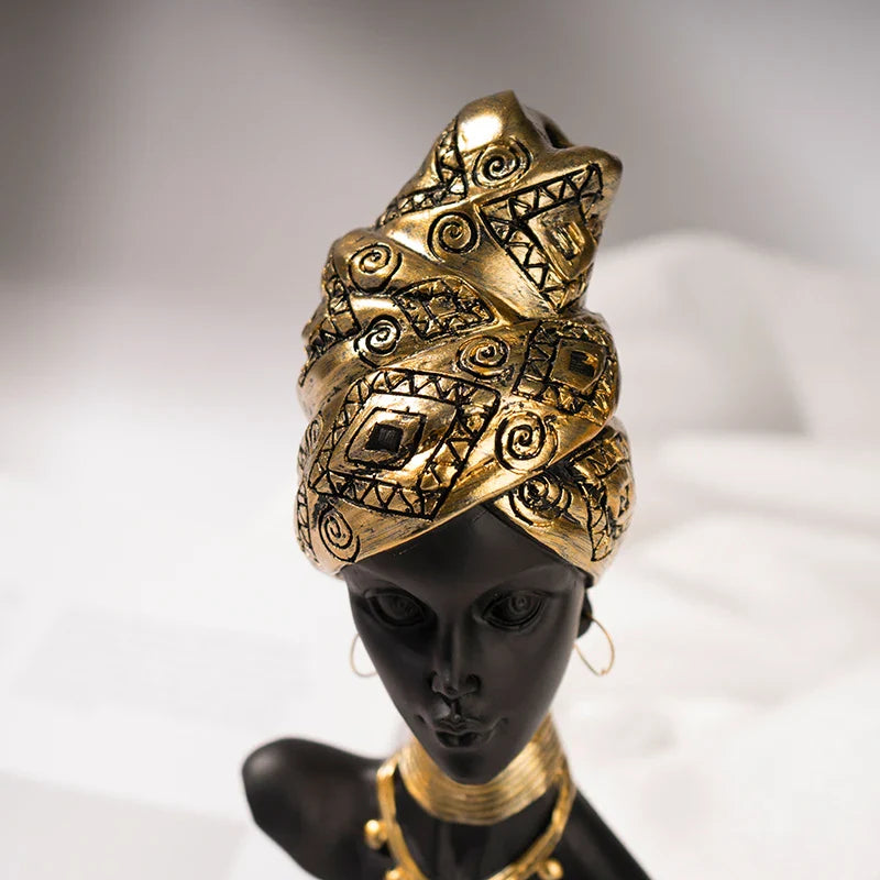 Afralia™ Resin Black Woman Statue African Exotic Ornaments Home Decor Lady Figurine