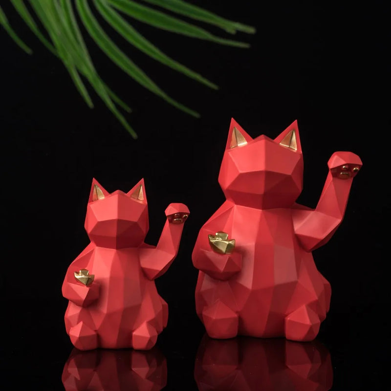 Afralia™ Resin Lucky Cat Figurine: Nordic Animal Statuette for Home & Office Decor