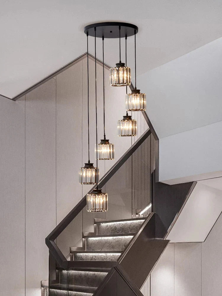 Afralia™ Crystal Staircase Pendant Lamp: Modern Luxury Interior Decoration Lighting for Home & Hotel.