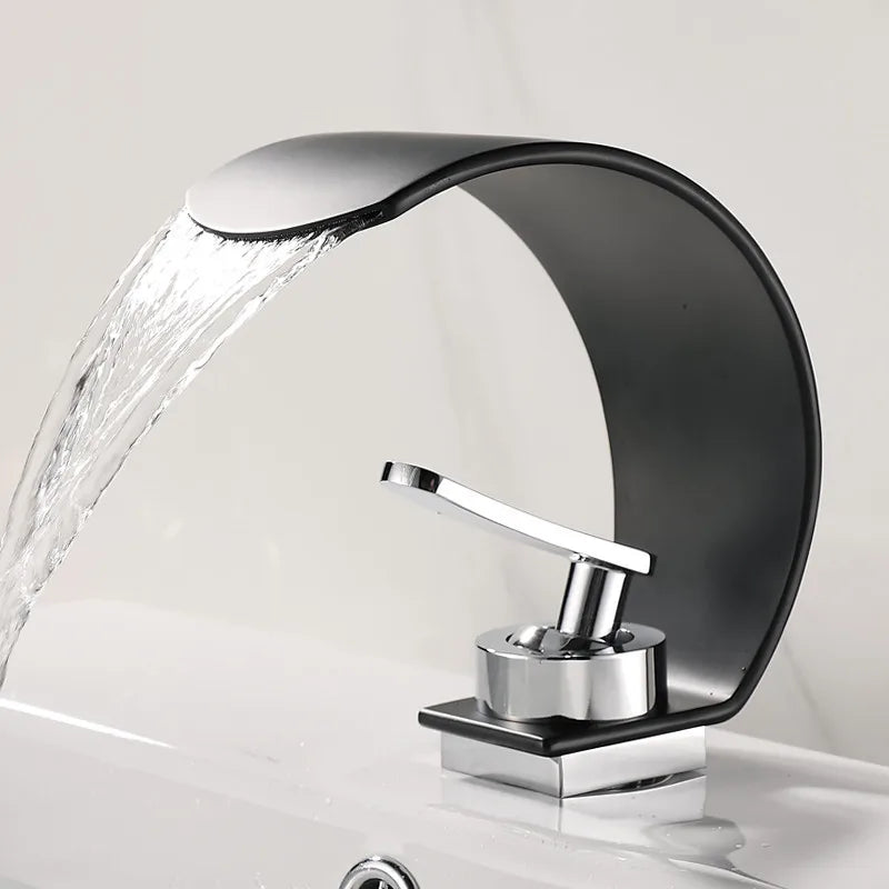 Afralia™ Waterfall Basin Faucet: Black & Chrome Brass Mixer Tap for Bathroom Sink