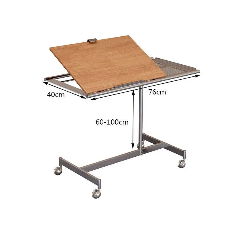 Afralia™ Steel Lifting Table & Solid Wood Movable Computer Desk, Modern Office Furniture