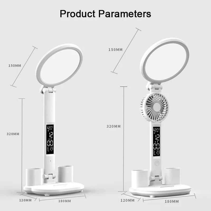 Afralia™ LED Desk Lamp with Fan, USB Rechargeable, Dimmable, Foldable, Eye Protection, Reading Light