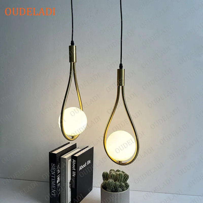 Afralia™ Modern Glass Ball Brass Pendant Lights - Nordic Bedroom Decor Lighting