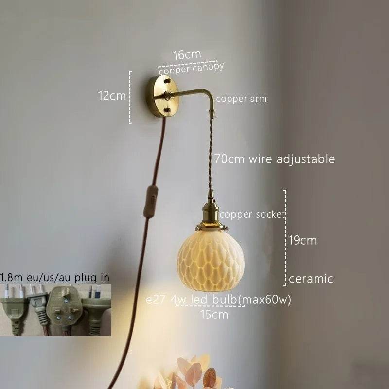 Afralia™ Nordic LED Ceramic Copper Wall Lamp Sconce for Bedroom Bathroom Mirror