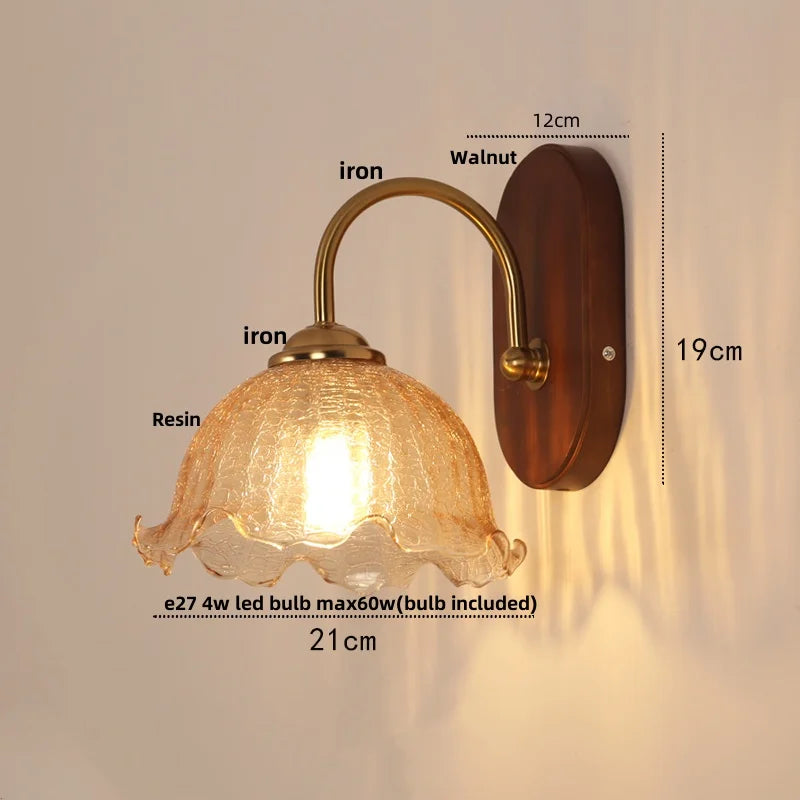 Afralia™ Walnut Wood LED Wall Light Fixture Modern Simple Bedside Sconce Lampara