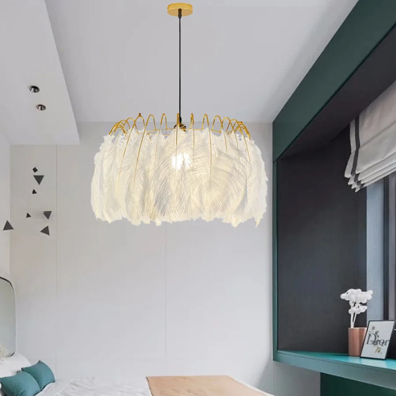 Afralia™ Feather Pendant Lamp: Modern Nordic LED Hanging Light for Warm & Romantic Interior