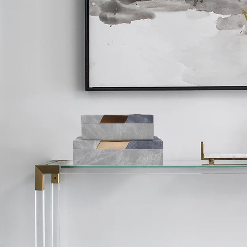 Afralia™ Grey Marble Pattern Leather Storage Box Jewelry Container Desktop Organizer