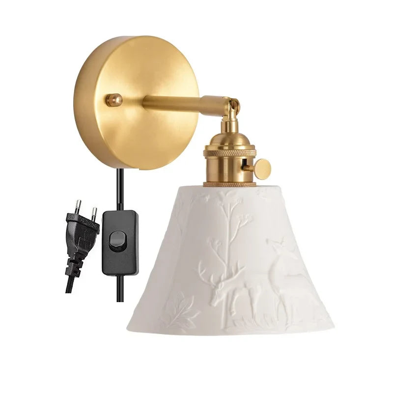 Elk Ceramic LED Wall Sconce, Afralia™ Nordic Copper Pull Chain Mirror Light
