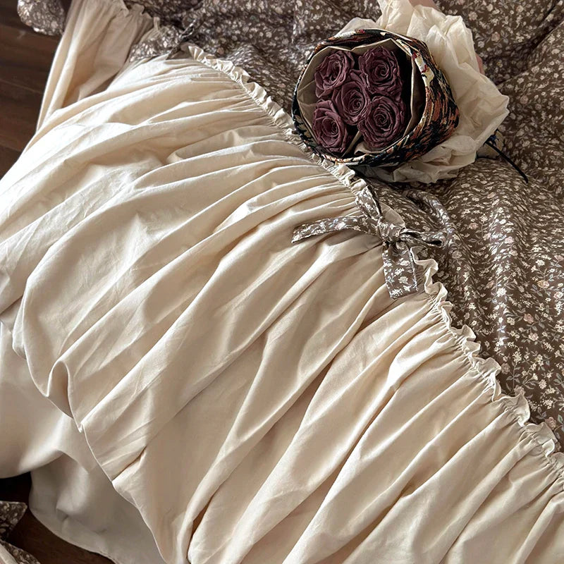 Afralia™ French Floral Washed Cotton Bedding Set, Duvet, Sheet, Pillowcases