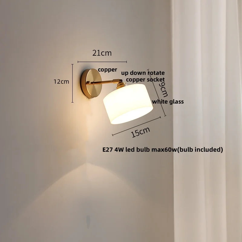 Afralia™ Modern White Glass Wall Sconce LED Lamp Rotates Up Down for Bathroom Stair Mirror