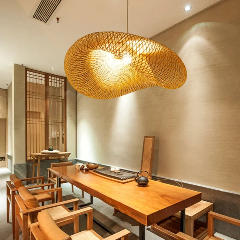 Afralia™ Bamboo Wave Pendant Lights - Handmade Rattan Shade for Indoor House Lighting