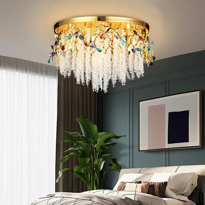 Afralia™ Colored Crystal Water Drop Glass Ceiling Light for Villa, Dining, Living, Study, Hotel