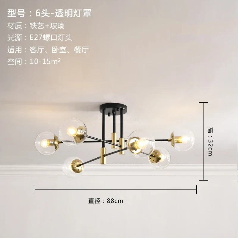 Afralia™ Glass Ball LED Chandelier Ceiling Light for Living Room and Kitchen