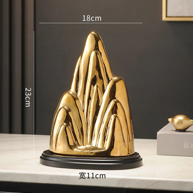 Afralia™ Ceramic Mountain Sculpture Decor - Golden/Silver Landscape Ornament