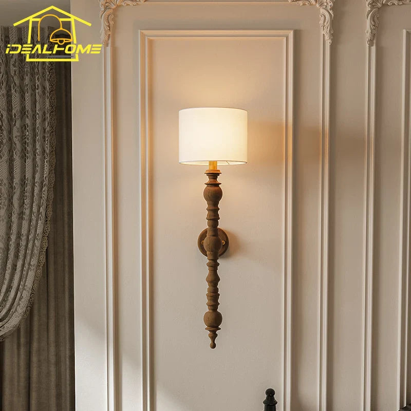 Afralia™ Wall Lamp LED E27 Solid Walnut/Black Wood Medieval Design