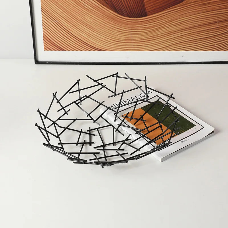 Geometric Line Metal Fruit Tray Afralia™ Hollow High-legged Storage Bowl Home Decor Tray