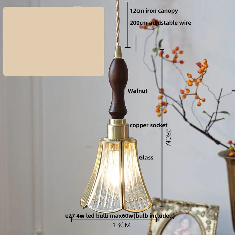Afralia™ Nordic LED Pendant Light | Modern Walnut Wood Glass Hanging Lamp