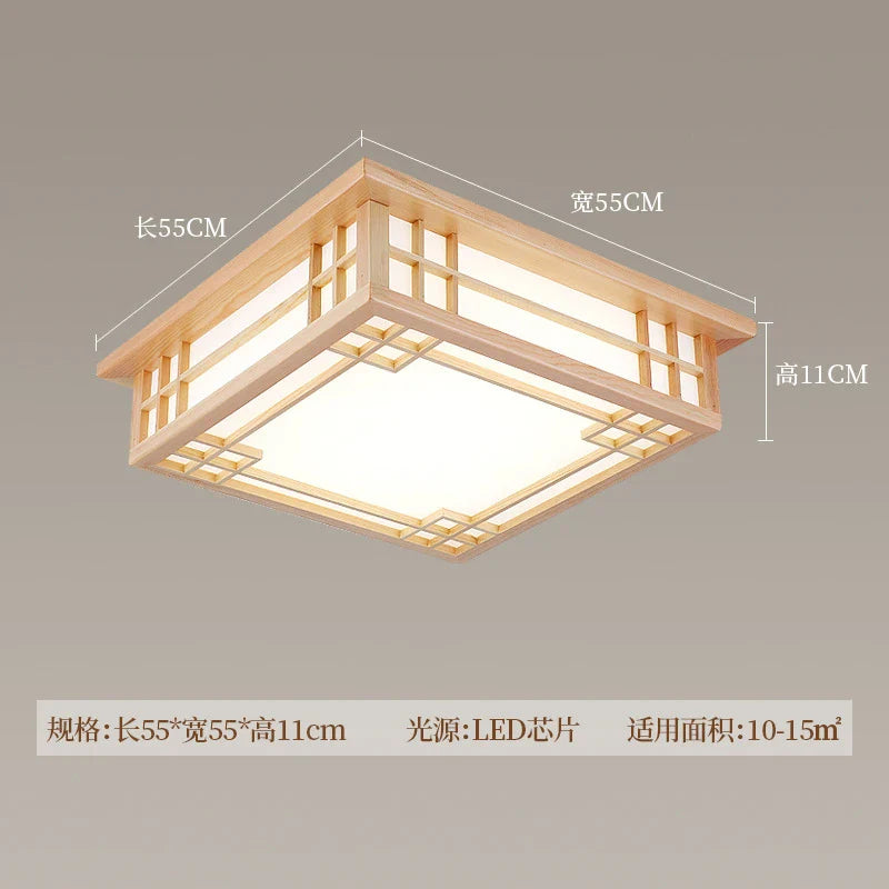 Afralia™ Solid Wood Ceiling Chandelier Light for Home Decor, LED Square Lamp for Living Room