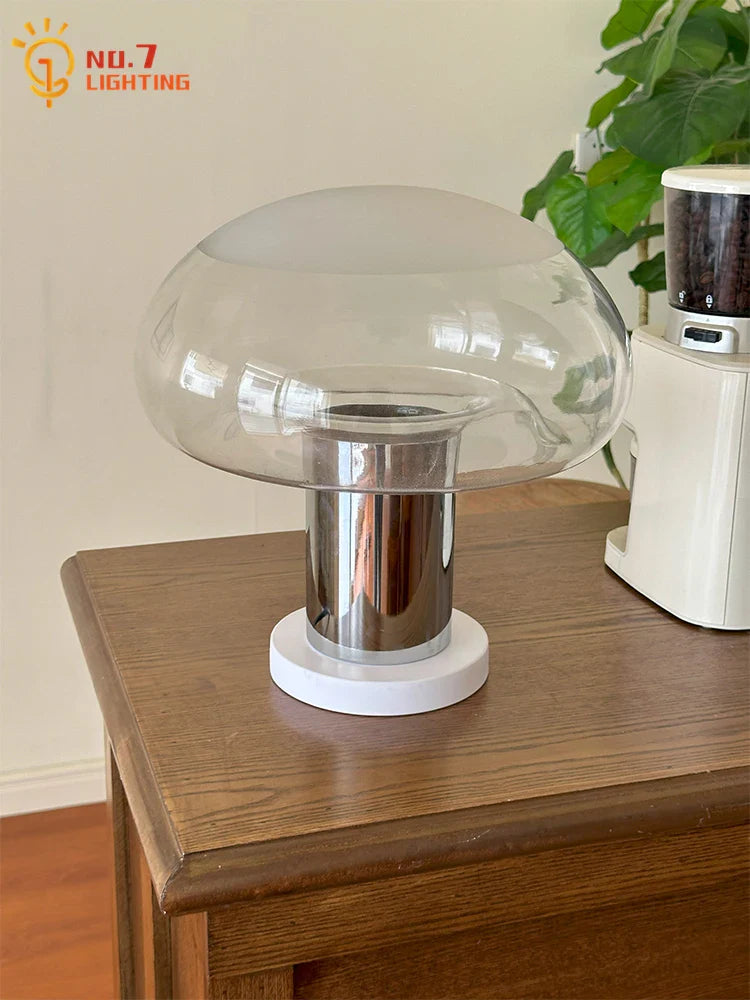 Afralia™ Glass Mushroom Table Lamp LED E27 Chrome/Black Desk Light