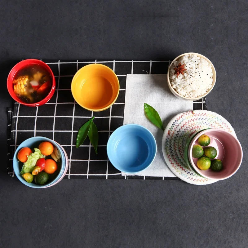 Afralia™ Polka Dots Ceramic Rice Soup Snack Bowl Set for Microwave Yogurt Cereal