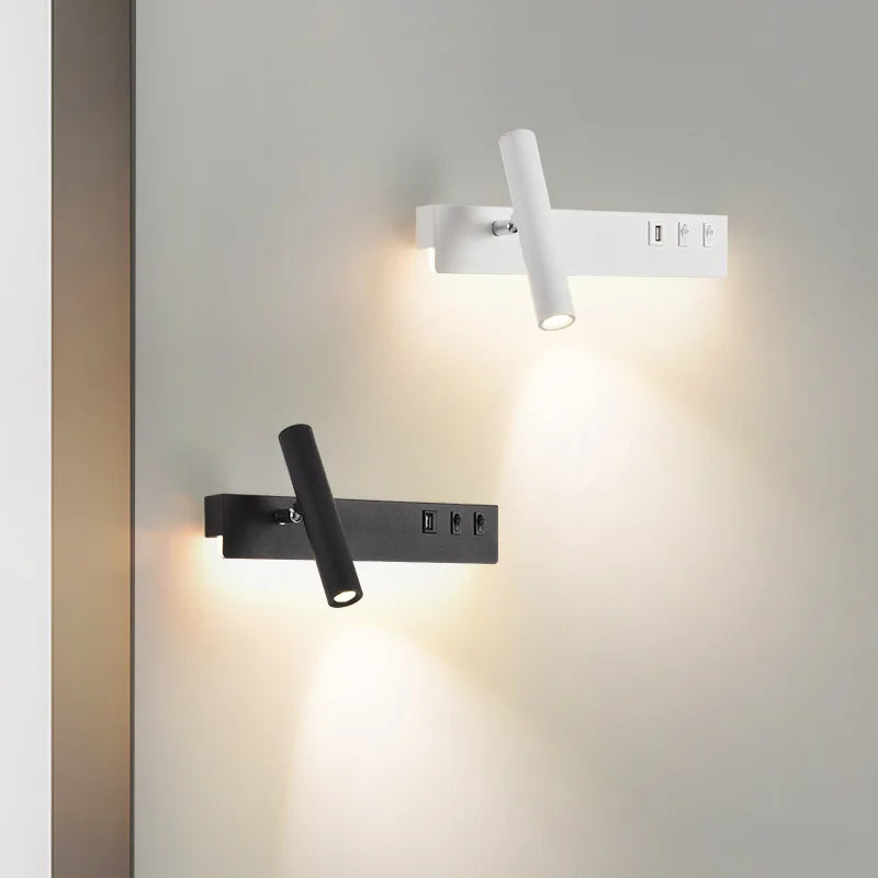 Afralia™ Modern LED Wall Lamp With Switch USB for Bedroom Living Room