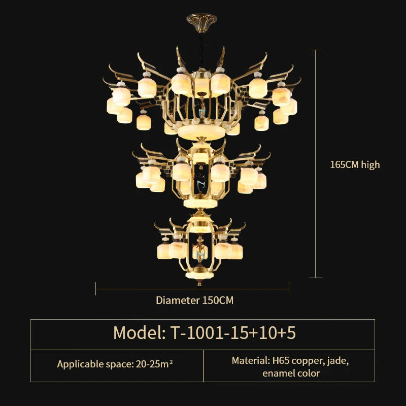 Afralia™ Vintage Zinc Alloy Chandelier for Duplex Living Room, Jade Lift Villa Light