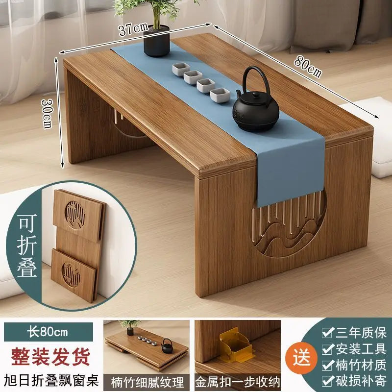 Afralia™ Bamboo Folding Table: Japanese Style, Bedroom & Study Essential, Durable Design