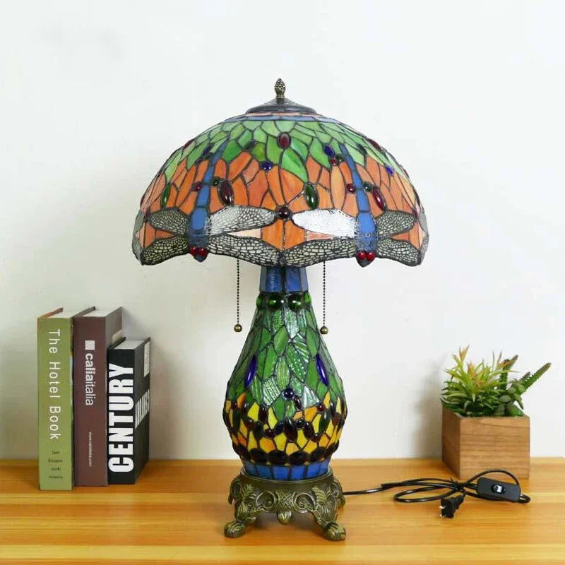 Tiffany Dragonfly Stained Glass Table Lamp by Afralia ™