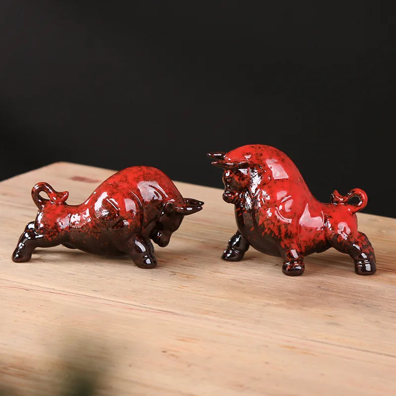 Afralia™ Ceramic Cow Bull Figurine Statue Home Decoration