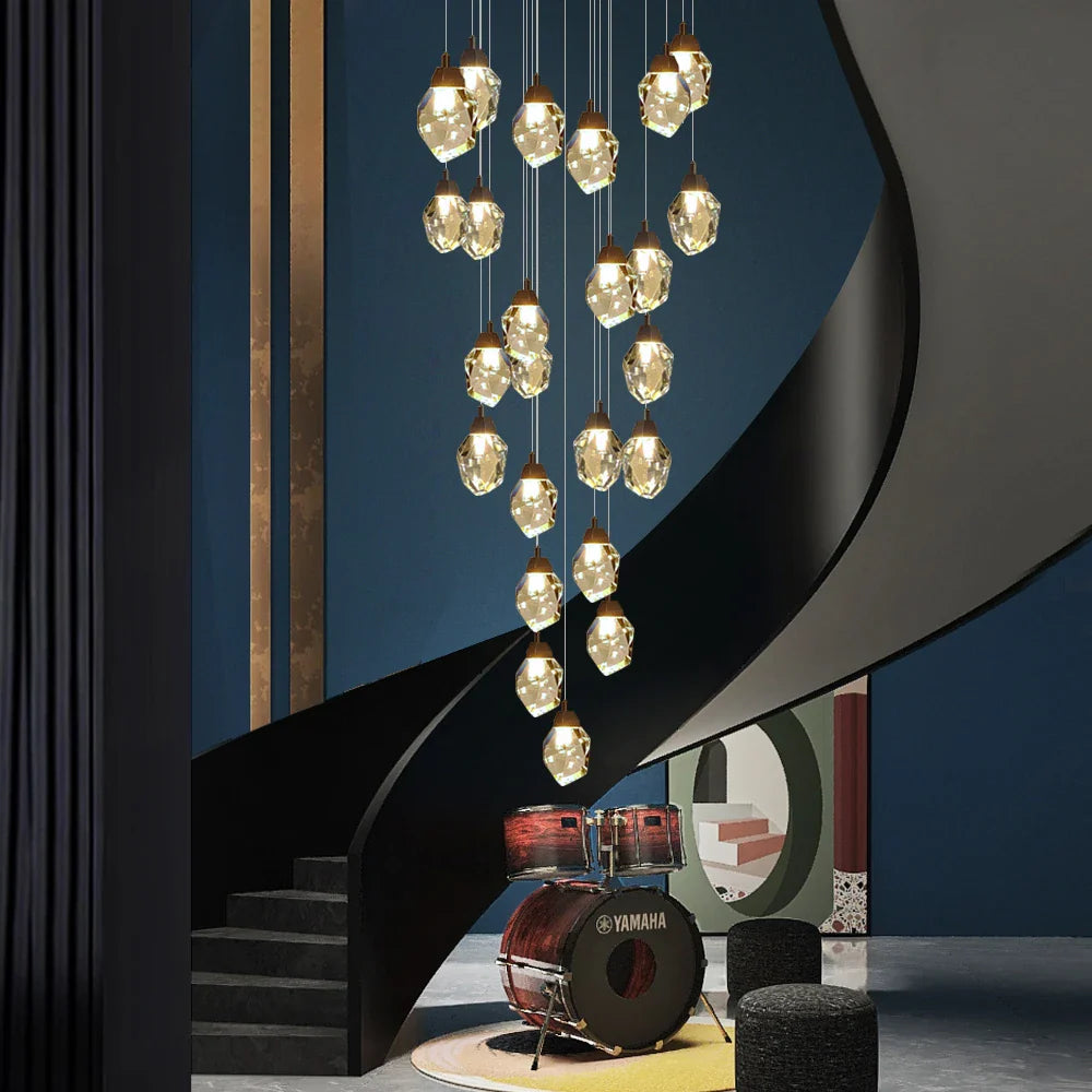 Afralia™ Crystal LED Chandelier: Modern Staircase & Living Room Pendant Light Fixture