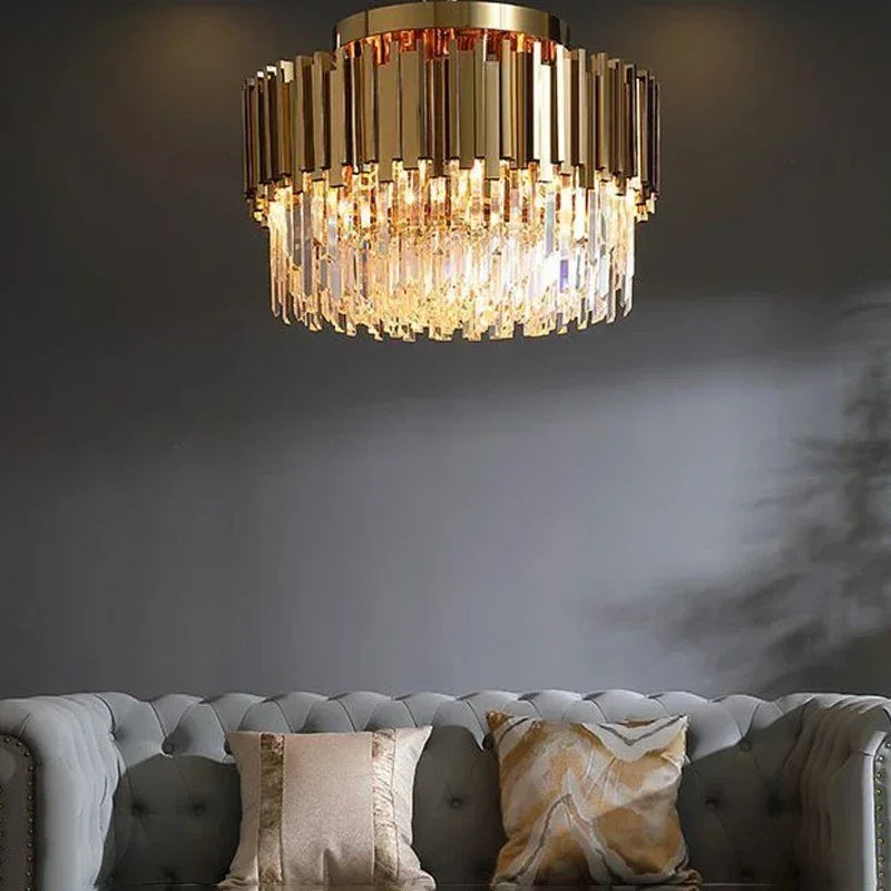 Afralia™ Golden Crystal Ceiling Light for Modern Living Room and Dining Room