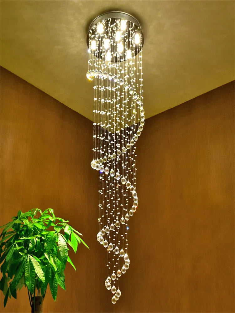 Afralia™ Large LED Crystal Spiral Chandelier for Modern Living Room, Staircase, Bedroom, Hotel