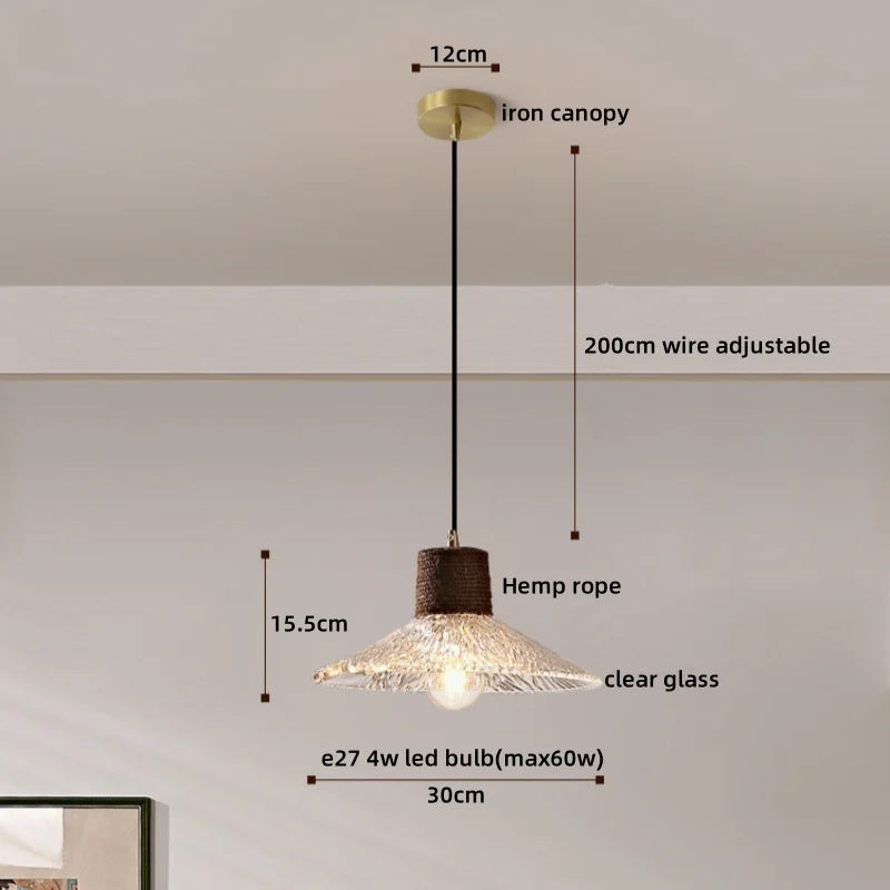Afralia™ Clear Glass LED Pendant Light - Hemp Rope Chandelier for Home Decor