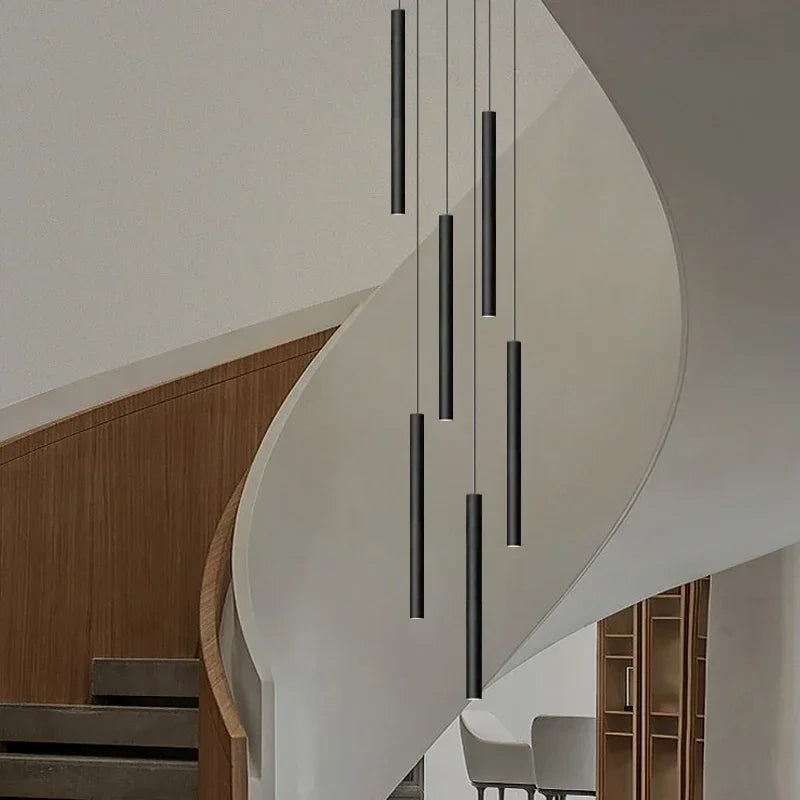 Afralia™ Tubular LED Stair Chandelier for Duplex Villa with Long Pendant Lighting