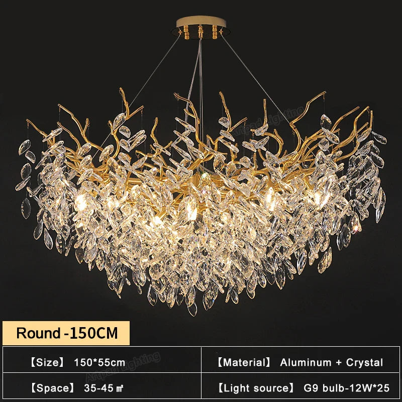 Afralia™ Gold Crystal Chandeliers for Dining Room Branch Hanging Lamp Large Lighting