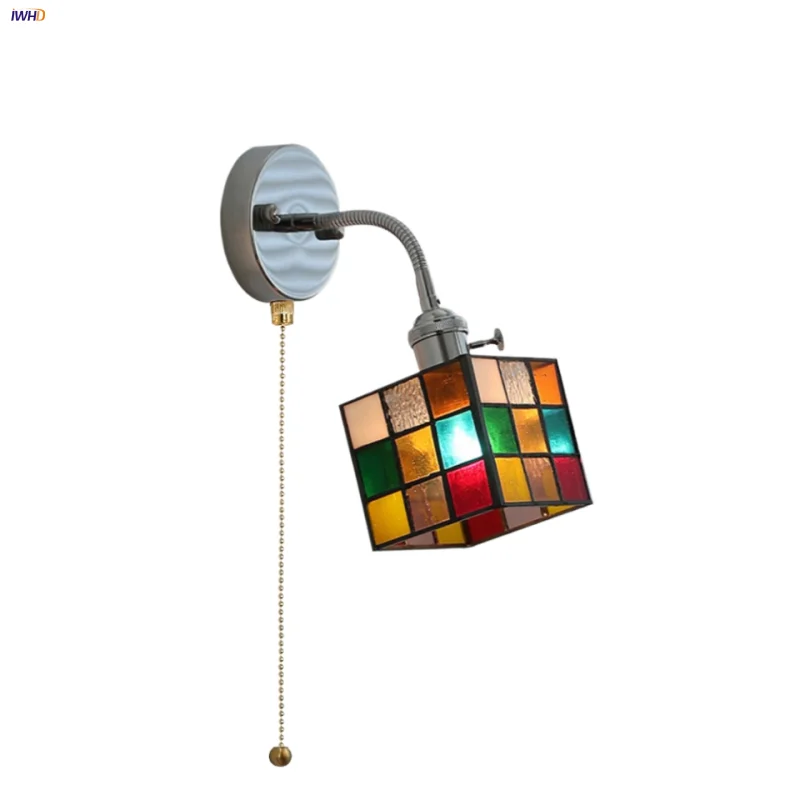 Afralia™ Modern Colorful Glass Wall Sconce with Pull Chain and Flexible Arm