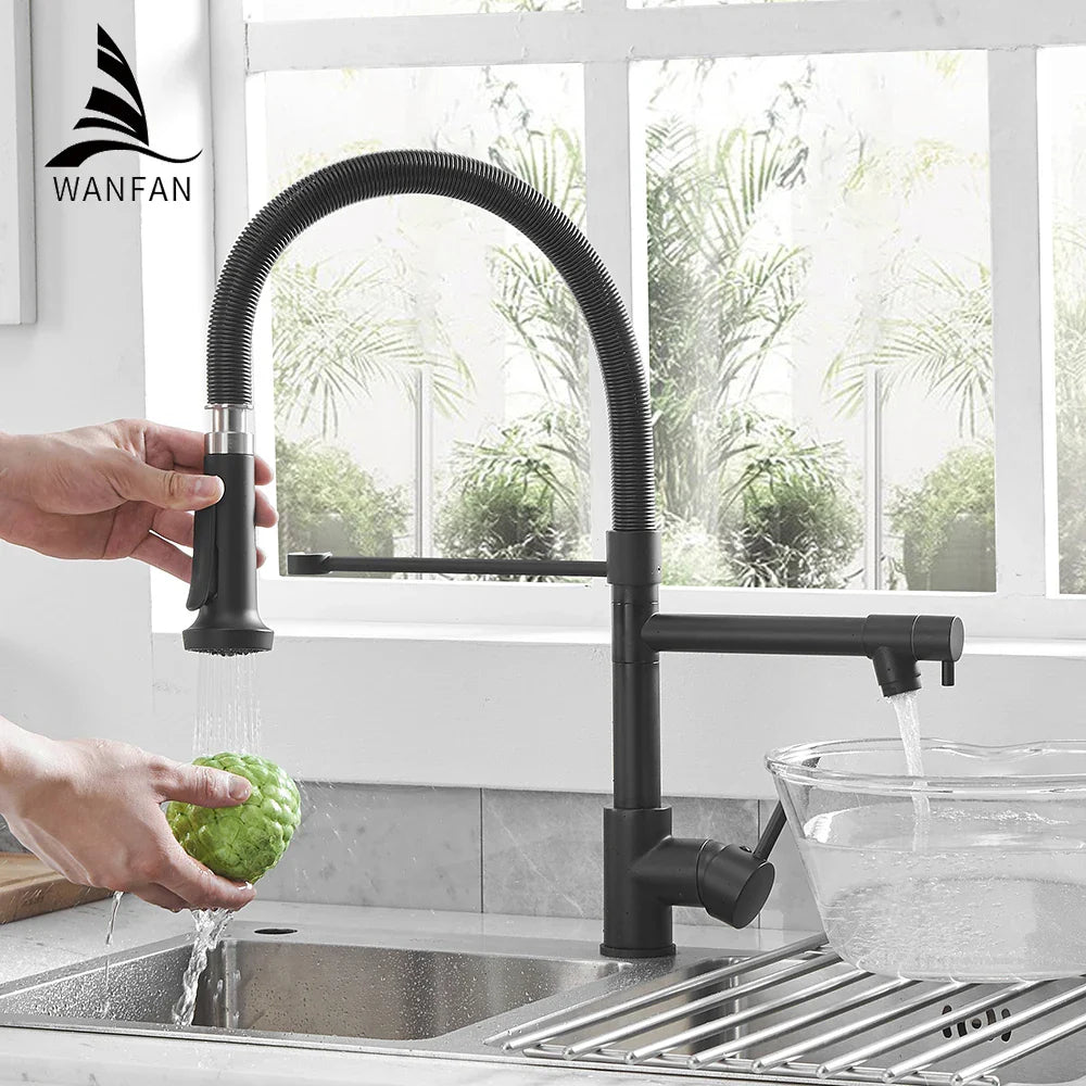 Afralia™ Black Spring Kitchen Faucet with Sprayer and Brushed Nickel Finish