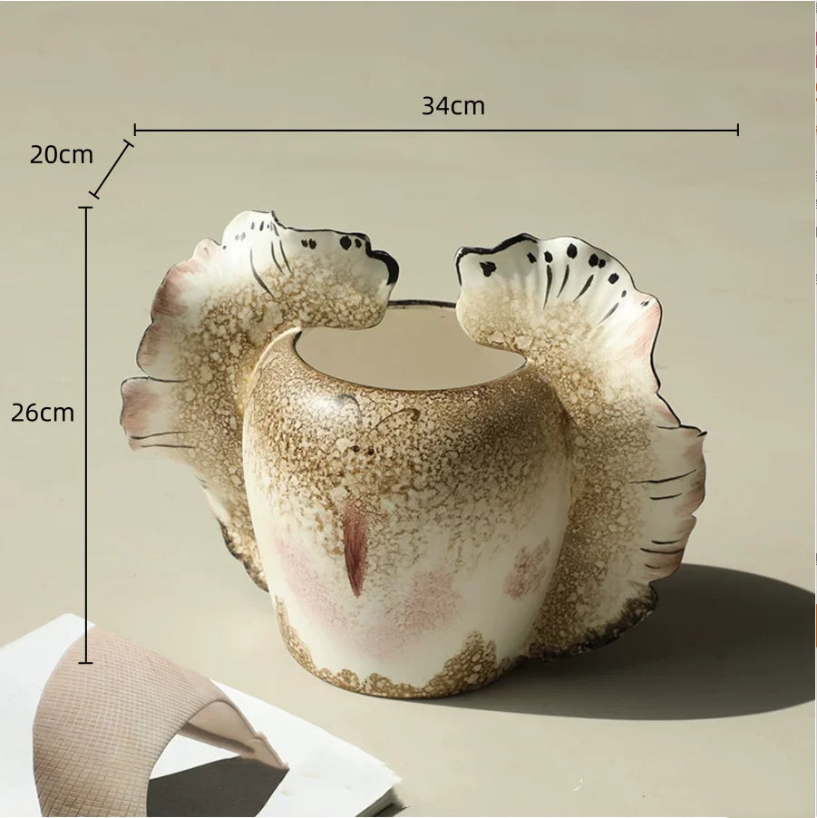 Afralia™ Wavy Wings Hand-painted Ceramic Vases: Unique Floral Decor & Home Accessory