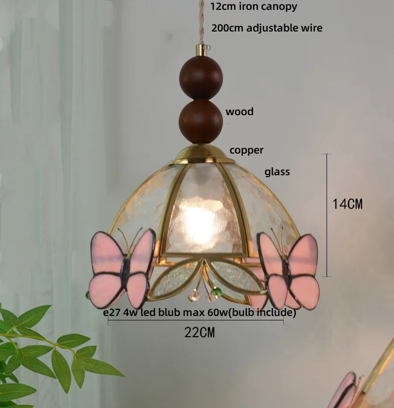 Afralia™ Clear Glass LED Pendant Light Tiffany Butterfly Hanging Lamp
