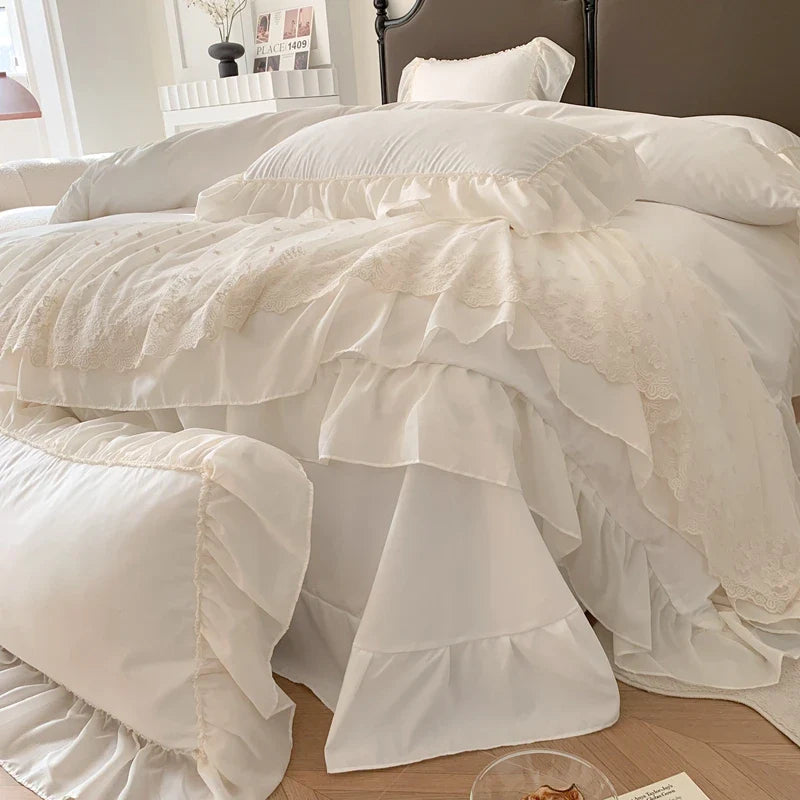 Afralia™ French Princess Wedding Bedding Set, Cozy Queen King Size Duvet Cover, Bed Sheet