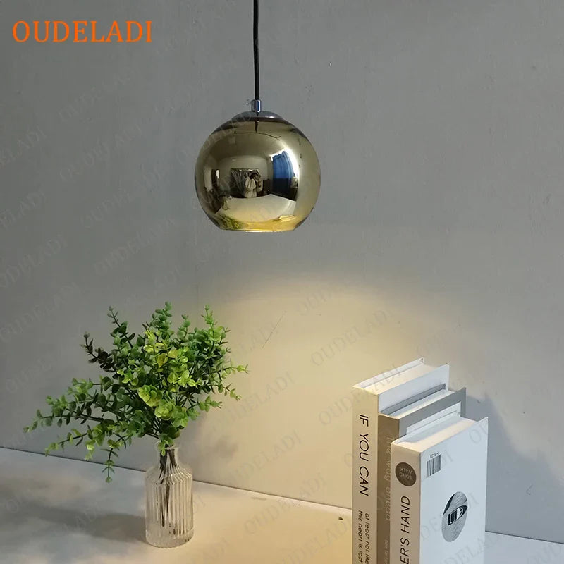 Afralia™ Plated Copper Glass Ball Pendant Lights for Home Decor