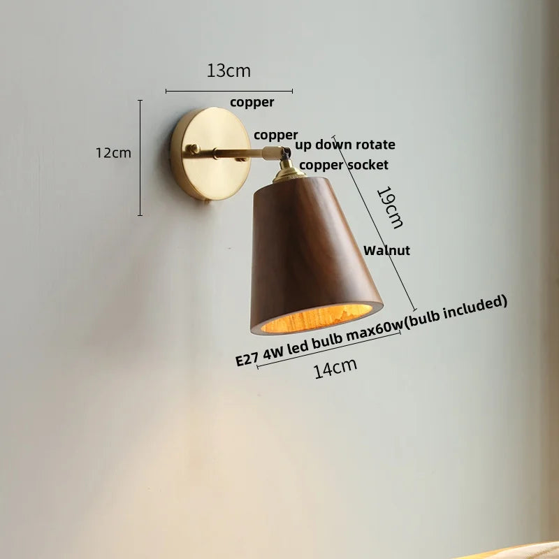 Afralia™ LED Walnut Wood Wall Sconce with Pull Chain Switch