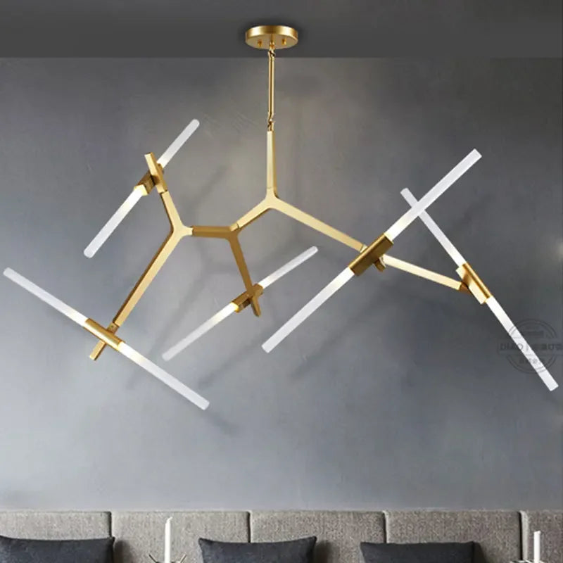 Afralia™ Nordic Herringbone Black Golden LED Chandelier for Living Dining Bedroom