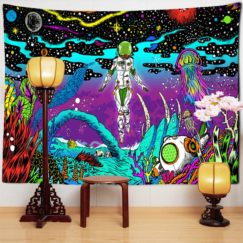 Afralia™ Jellyfish Underwater Tapestry: Psychedelic Alien Art for Home Decor